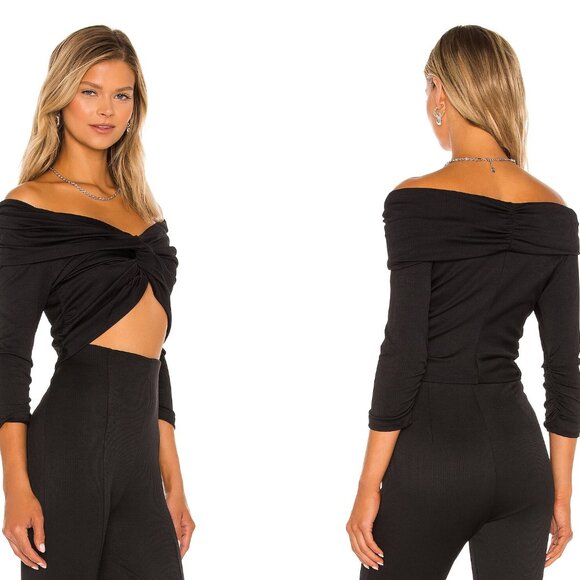 Amanda Uprichard 🖤 Voila Twist Front Crop Top Black Size M - Picture 2 of 7